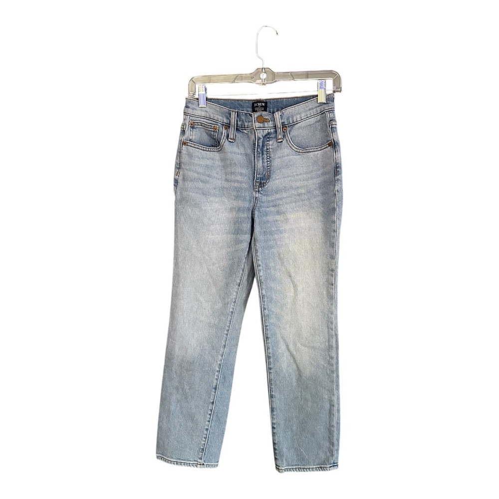J.Crew Essential Straight Jeans Light Wash Vintage Fade Whisker Denim Women's 26